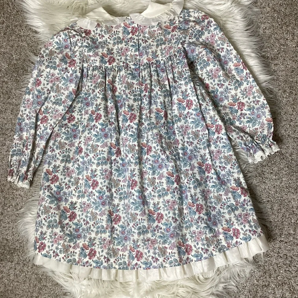Vintage Floral Dress Ruffled Collar Cotton Made in USA 6X